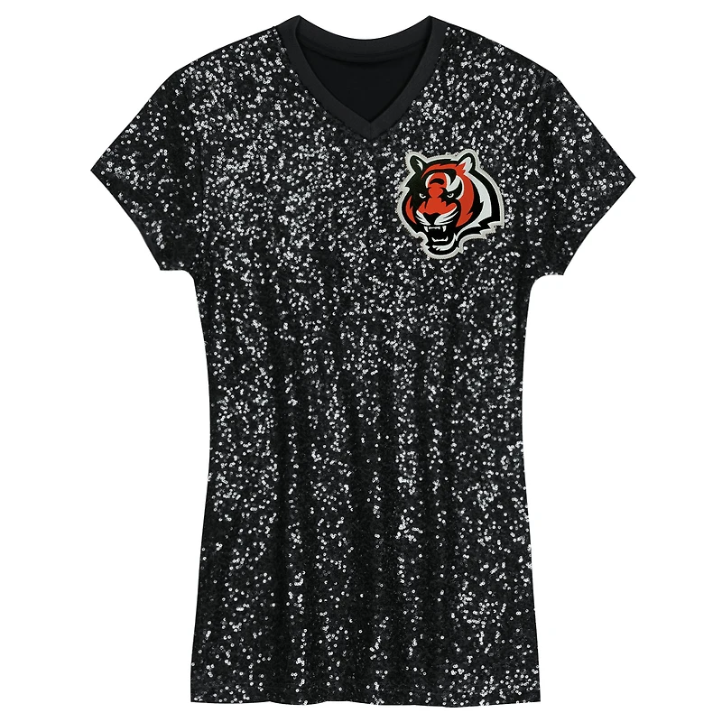 Girls Youth Joe Burrow Black Cincinnati Bengals Sequin Player Name & Number V-Neck Dress