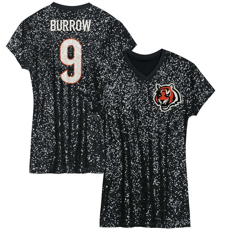 Girls Youth Joe Burrow Black Cincinnati Bengals Sequin Player Name & Number V-Neck Dress