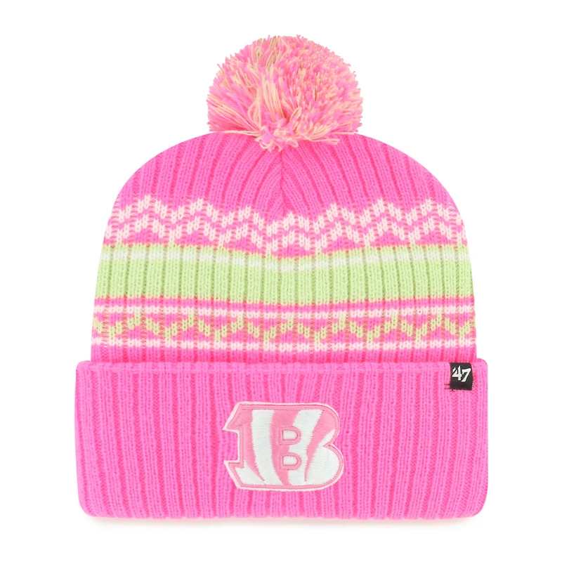 Girls Youth '47 Pink Cincinnati Bengals Polar Vortex Cuffed Knit Hat with Pom