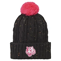 Bonnet tricoté à revers et pompon en fil nep noir pour filles et jeunes Cincinnati Bengals
