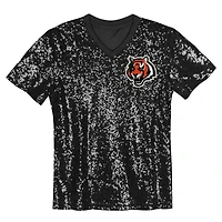Girls Youth Black Cincinnati Bengals Wordmark Sequin V-Neck Top