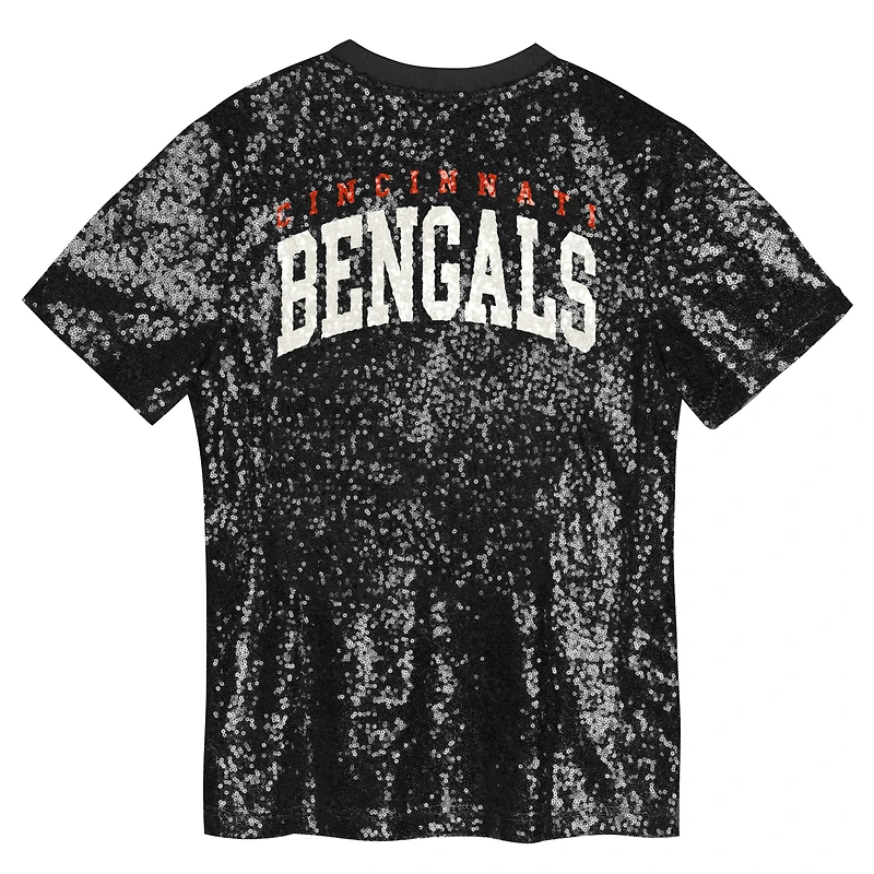 Girls Youth Black Cincinnati Bengals Wordmark Sequin V-Neck Top