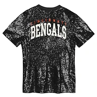 Girls Youth Black Cincinnati Bengals Wordmark Sequin V-Neck Top