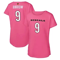 Girls Youth Joe Burrow Pink Cincinnati Bengals Player Name & Number T-Shirt