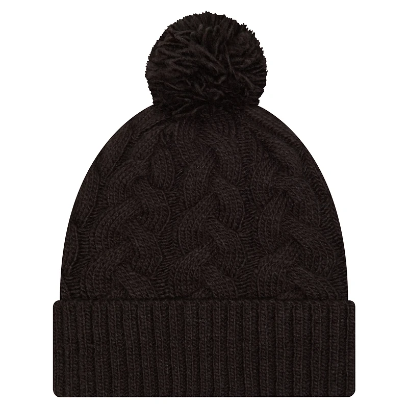 Girls Youth New Era  Black Cincinnati Bengals Cabled Cuffed Knit Hat with Pom