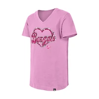 T-shirt à col en V paillettes pour jeunes filles New Era rose des Bengals de Cincinnati