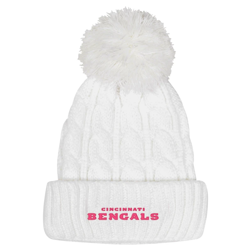Girls Youth White Cincinnati Bengals Cable Cuffed Knit Hat with Pom