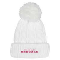 Girls Youth White Cincinnati Bengals Cable Cuffed Knit Hat with Pom