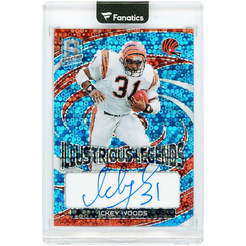 Carte autographiée d'Ickey Woods (Cincinnati Bengals) 2023 Panini Spectra Neon Blue Illustrious Legends #IL-IW #15/50