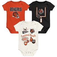 Ensemble de body trois pièces Outerstuff Cincinnati Bengals Littlest Player pour bébé et nouveau-né