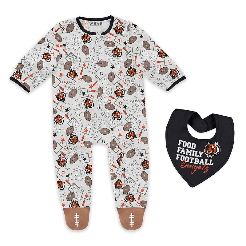 Vêtements pour nourrissons et nouveau-nés par Erin Andrews, ensemble pyjama bavoir Cincinnati Bengals Sleep and Play à fermeture éclair intégrale