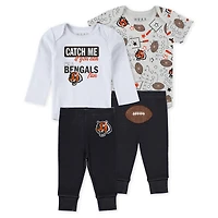 Infant & Newborn WEAR by Erin Andrews Cincinnati Bengals Three-Piece Turn Me Around Bodysuits Pant Set