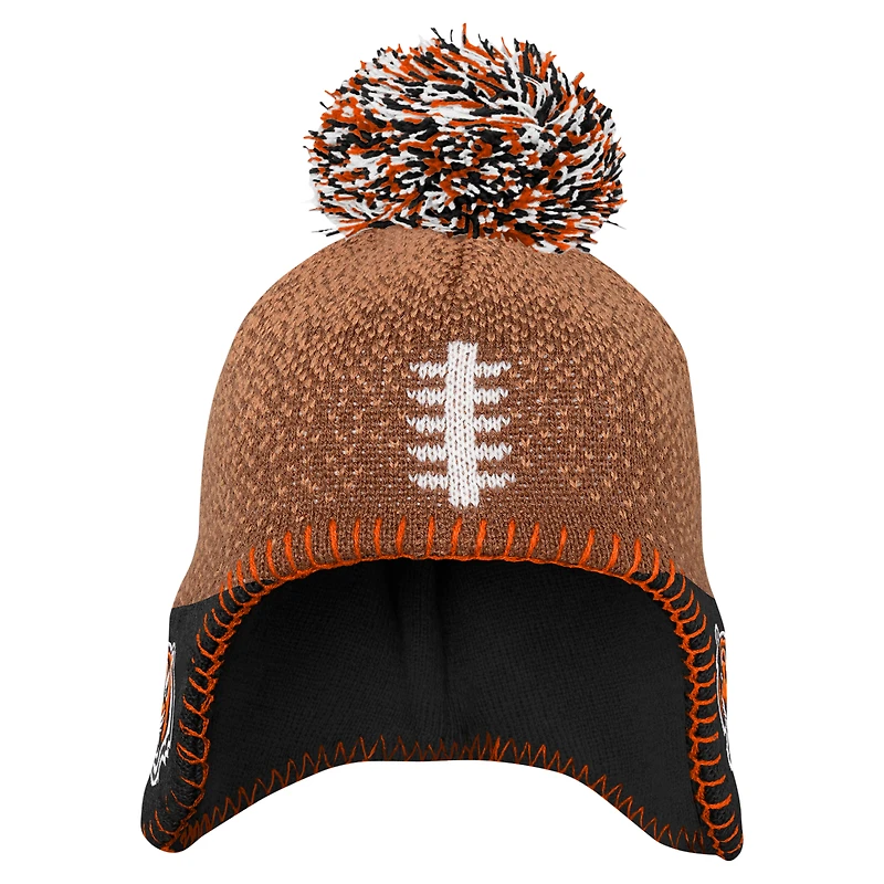 Infant Brown Cincinnati Bengals Football Head Knit Hat with Pom