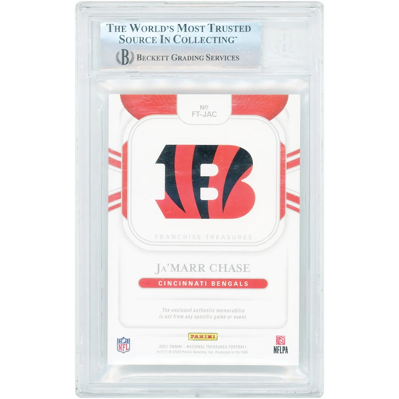 Carte recrue Ja'Marr Chase Cincinnati Bengals 2021 Panini National Treasures Franchise Treasured Holo Gold #FT-JAC #2/10 authentifiée BGS 9 - Sous-notes 9,5, 9, 8,5, 9