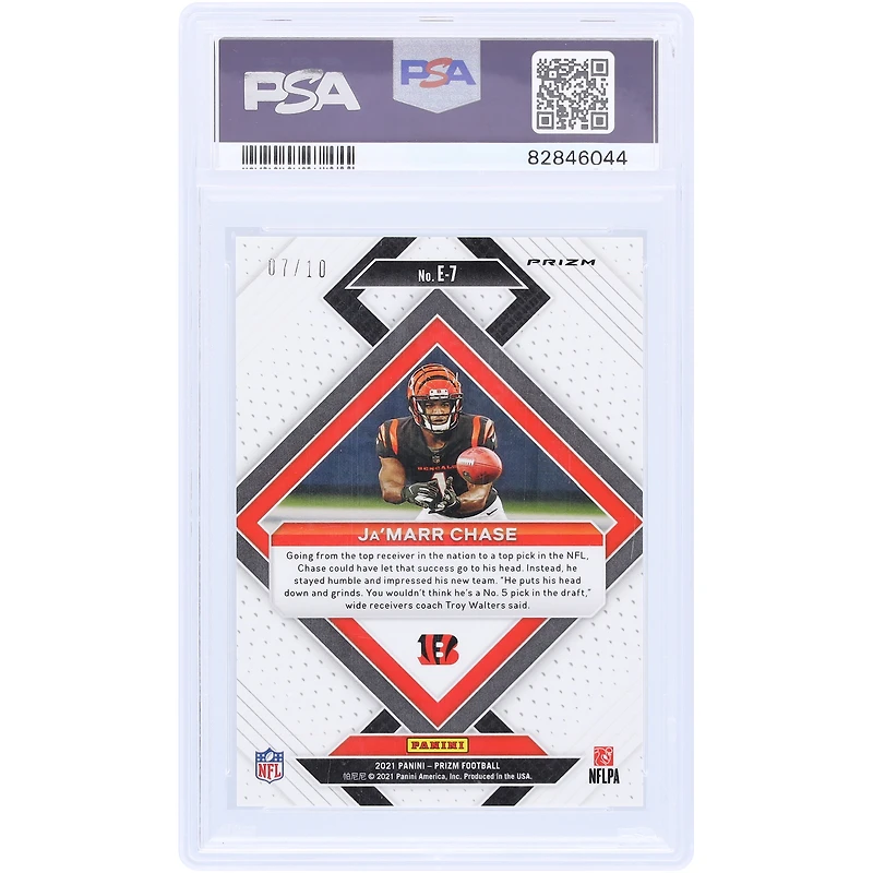 Ja'Marr Chase Cincinnati Bengals 2021 Panini Prizm Emergent Gold Prizm #E-7 #7/10 PSA authentifié 9 Rookie Card