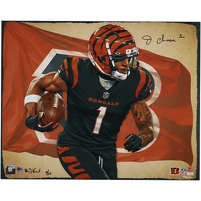 Impression photo autographiée de 16" x 20" de Ja'Marr Chase Cincinnati Bengals - Art et signature de Brian Konnick - Édition limitée à 25