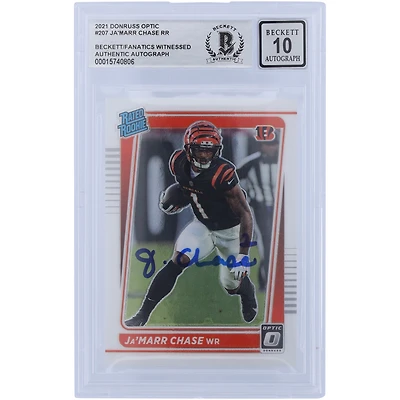 Ja'Marr Chase Cincinnati Bengals Carte Rookie authentifiée 2021 Panini Donruss Optic classée Rookie #207 Beckett Fanatics Witnessed 10 Rookie