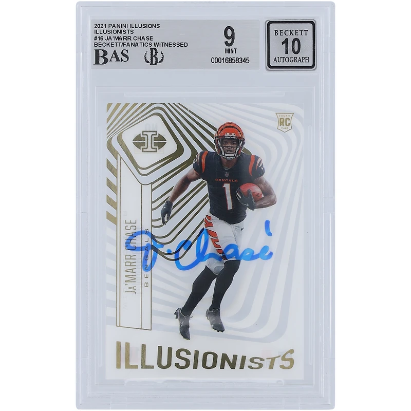 Ja'Marr Chase Cincinnati Bengals dédicacé 2021 Panini Illusions Illusionists #Ill-16 Beckett Fanatics témoins authentifiés 9/10 Rookie Card