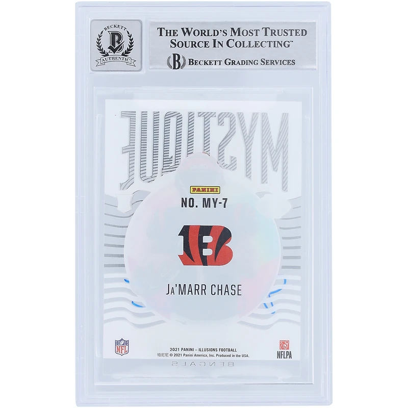 Carte de recrue 9/10 authentifiée 2021 Panini Illusions Mystique #MY-7 Beckett Fanatics Witnessed Authenticated 9/10 Rookie Card de Ja'Marr Chase Cincinnati Bengals
