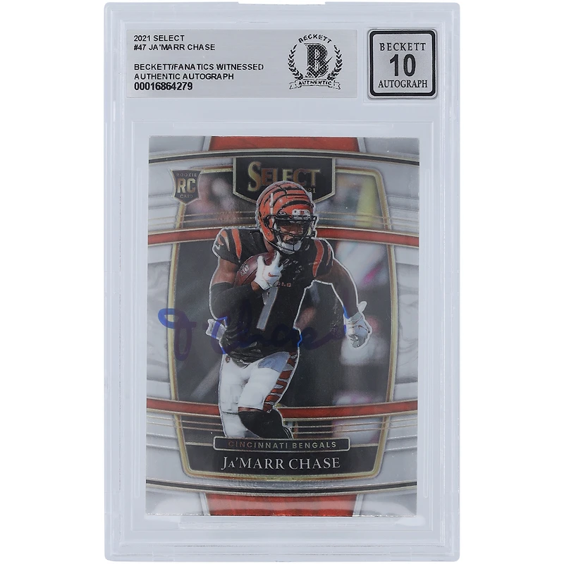 Ja'Marr Chase Cincinnati Bengals dédicacé 2021 Panini Select Concourse #47 Beckett Fanatics témoins authentifiés 10 Rookie Card