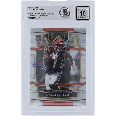 Ja'Marr Chase Cincinnati Bengals dédicacé 2021 Panini Select Concourse #47 Beckett Fanatics témoins authentifiés 10 Rookie Card