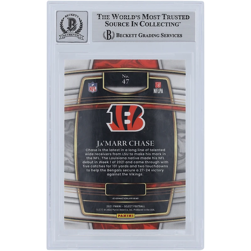 Ja'Marr Chase Cincinnati Bengals Autographed 2021 Panini Select Concourse #47 Beckett Fanatics Witnessed Authenticated /10 Rookie Card