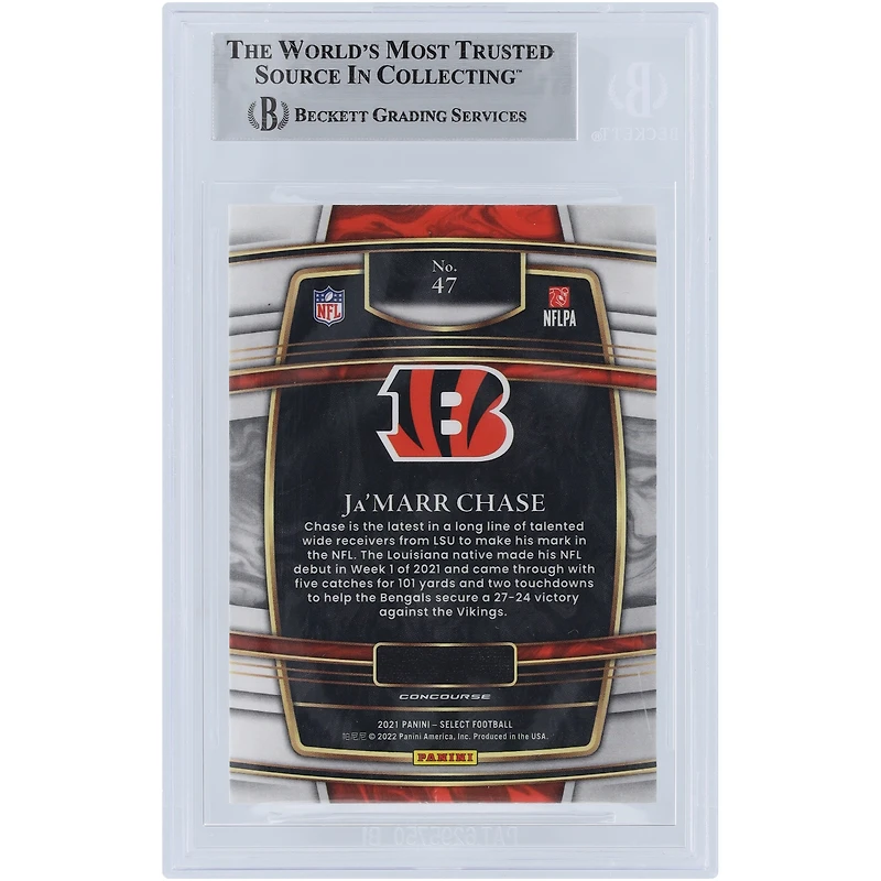 Carte de recrue authentifiée signée Ja'Marr Chase Cincinnati Bengals 2021 Panini Select Concourse #47 Beckett Fanatics