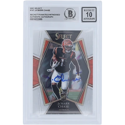 Carte de recrue Panini Select #147 Beckett 2021 autographiée par Ja'Marr Chase Cincinnati Bengals, carte de recrue authentifiée et témoin des fanatiques de Beckett