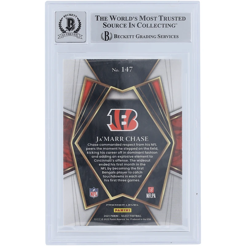 Ja'Marr Chase Cincinnati Bengals Autographed 2021 Panini Select #147 Beckett Fanatics Witnessed Authenticated 9/10 Rookie Card