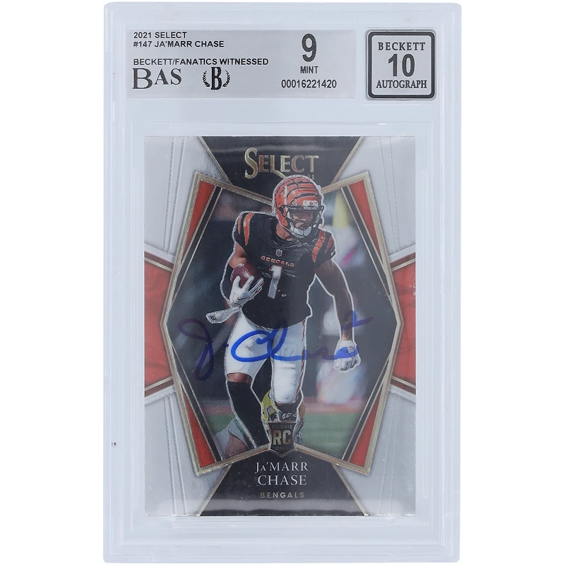 Ja'Marr Chase Cincinnati Bengals Autographed 2021 Panini Select #147 Beckett Fanatics Witnessed Authenticated 9/10 Rookie Card