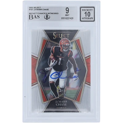 Ja'Marr Chase Cincinnati Bengals Autographed 2021 Panini Select #147 Beckett Fanatics Witnessed Authenticated 9/10 Rookie Card 