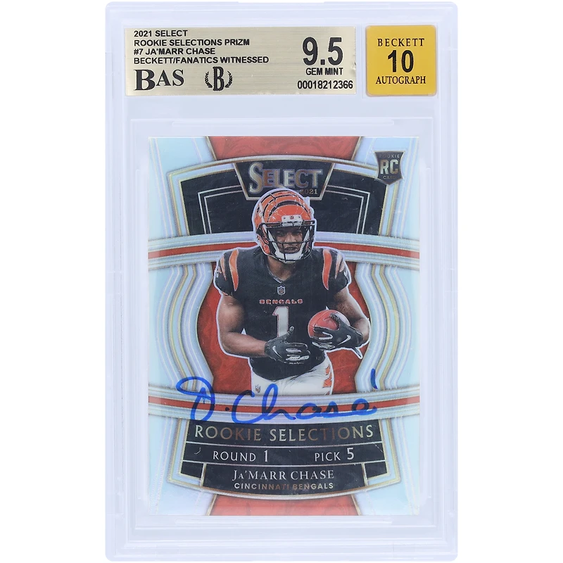 Ja'Marr Chase Cincinnati Bengals Autographed 2021 Panini Select Rookie Selections #RS-7 Beckett Fanatics Witnessed Authenticated 9.5/10 Rookie Card
