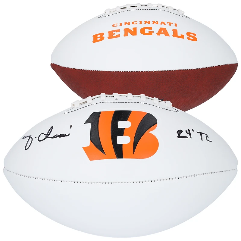Ballon de football Franklin White Panel autographié par Ja'Marr Chase des Bengals de Cincinnati avec inscription « 24 TC »