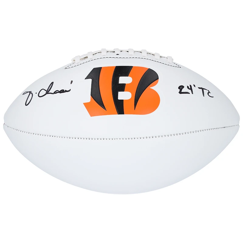 Ballon de football Franklin White Panel autographié par Ja'Marr Chase des Bengals de Cincinnati avec inscription « 24 TC »