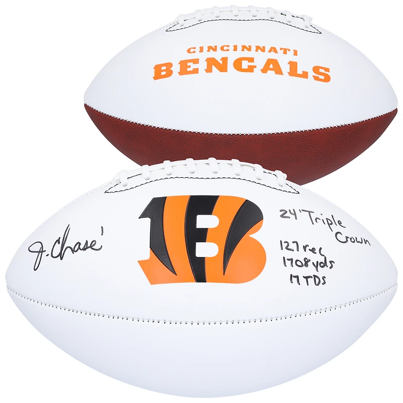 Ballon de football Franklin White Panel autographié par Ja'Marr Chase des Bengals de Cincinnati avec plusieurs inscriptions