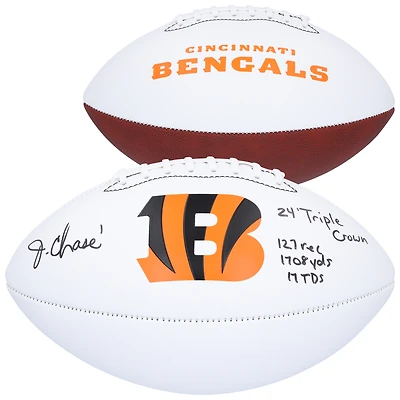 Ballon de football Franklin White Panel autographié par Ja'Marr Chase des Bengals de Cincinnati avec plusieurs inscriptions