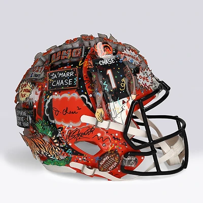 Ja'Marr Chase Cincinnati Bengals Autographed Riddell Speed Authentic Helmet  - Art by Charles Fazzino  - WN55916243