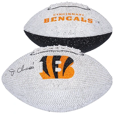 Ja'Marr Chase Cincinnati Bengals Autographed Swarovski Crystal White Panel Football - Art by Rock On Sports 