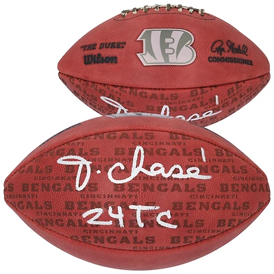 Ja'Marr Chase Cincinnati Bengals Autographed Wilson Duke Showcase Football with "24 TC" Inscription
