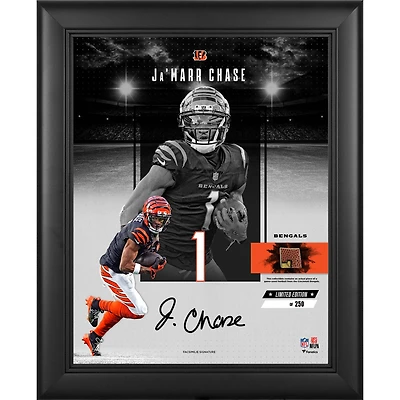 Ja'Marr Chase Cincinnati Bengals Facsimile Signature Framed 11" x 14" Impact Collage with a Piece of Game-Used Football - Limited Edition of 250