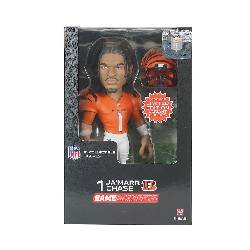 Figurine en vinyle 6" de la série 1 GameChanger de Ja'Marr Chase Cincinnati Bengals - Recherchez des variantes de couleurs unies rares