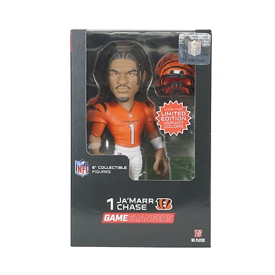 Figurine en vinyle 6" de la série 1 GameChanger de Ja'Marr Chase Cincinnati Bengals - Recherchez des variantes de couleurs unies rares
