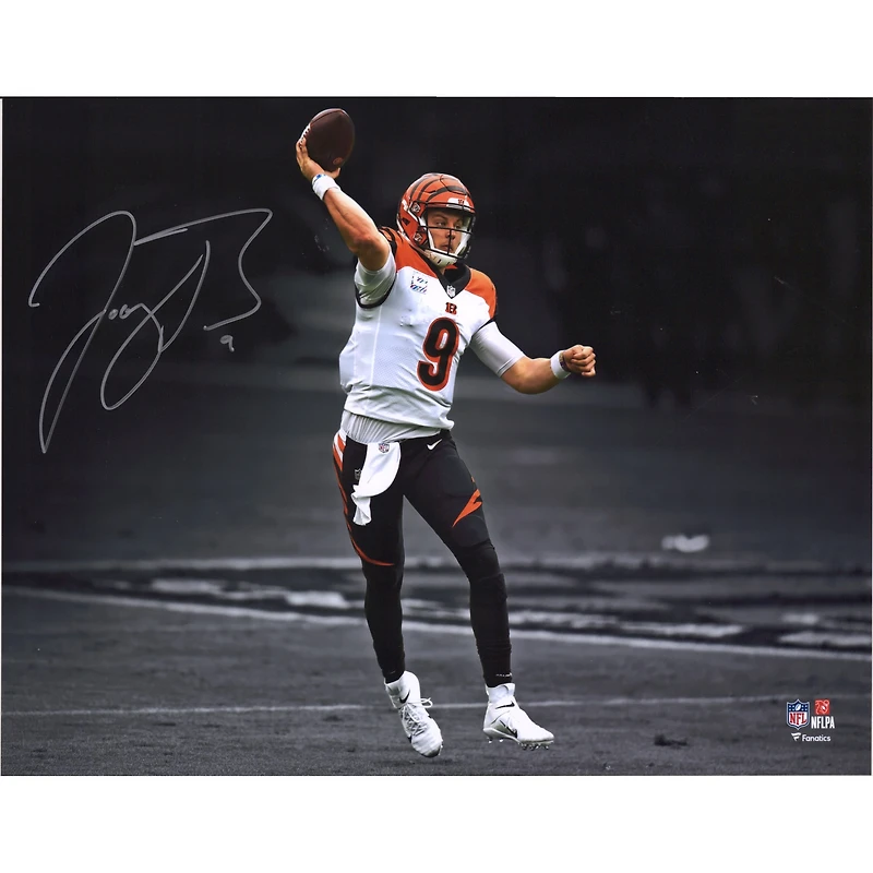 Joe Burrow Cincinnati Bengals Autographed 11" x 14" White Jersey Throwing Spotlight Photograph