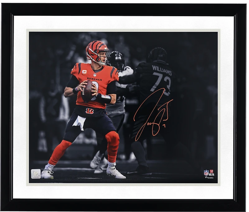 Joe Burrow Cincinnati Bengals Autographed 16" x 20" Orange Passing Spotlight Photograph