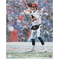 Joe Burrow Cincinnati Bengals Autographed 16" x 20" Passing in the Snow with White Jersey Photograph