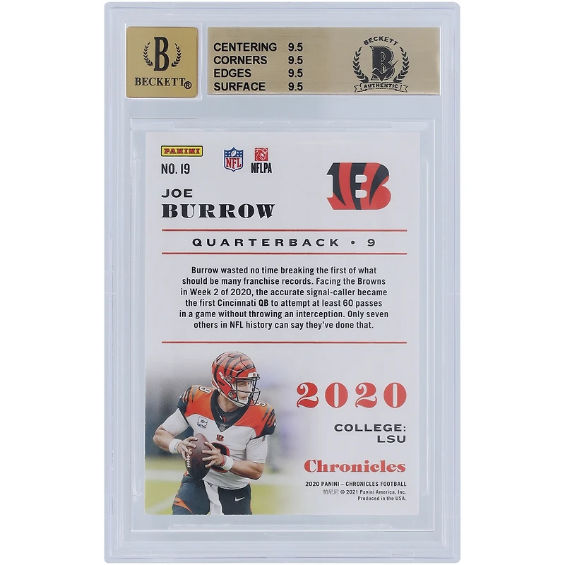 Carte de recrue autographiée 2020 Panini Chronicles #19 Beckett Fanatics Witnessed Authenticated 9.5/10 avec inscription « Who Dey » - Sous-grades 9.5,9.5,9.5,9.5