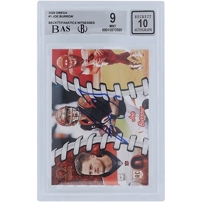 Carte de recrue 9/10 authentifiée 2020 Panini Chronicles Omega #0-1 Beckett Fanatics autographiée par Joe Burrow Cincinnati Bengals - Sous-grades 9.5,9,8.5,9.5
