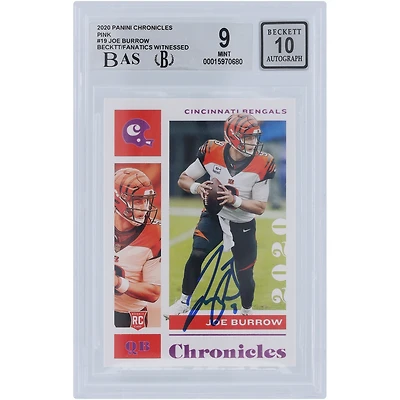 Joe Burrow Cincinnati Bengals Autographed 2020 Panini Chronicles #19 Beckett Fanatics Witnessed Authenticated 9/10 Rookie Card - 9,9,9,9.5 Subgrades