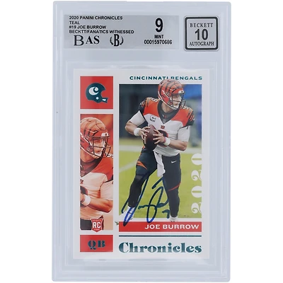 Joe Burrow Cincinnati Bengals Autographed 2020 Panini Chronicles Teal #19 Beckett Fanatics Witnessed Authenticated 9/10 Rookie Card - 9.5,8.5,9,9.5 Subgrades 