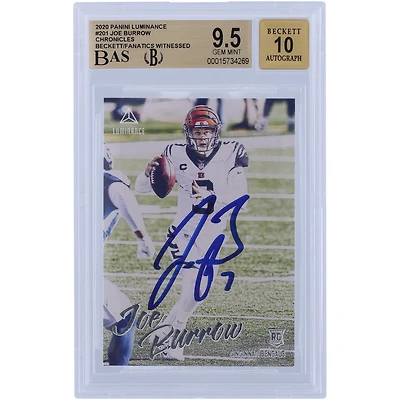 Carte de recrue Panini Luminance #201 Beckett 2020 autographiée par Joe Burrow Cincinnati Bengals, carte authentifiée 9,5/10